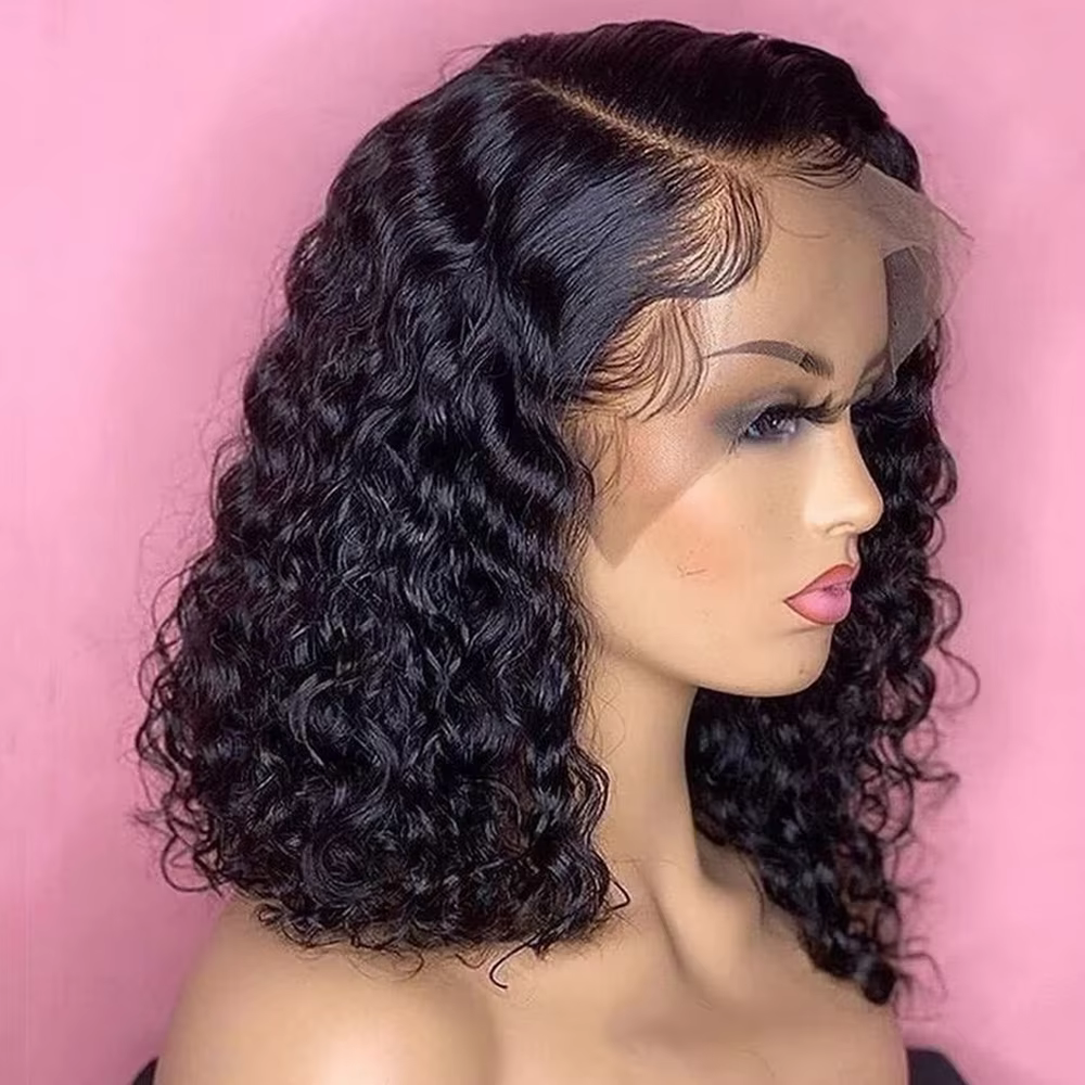 Perruques Bob Courtes Bouclées à 220% de Densité, Cheveux Humains, Perruque Bob Ondulée Profonde, Pe