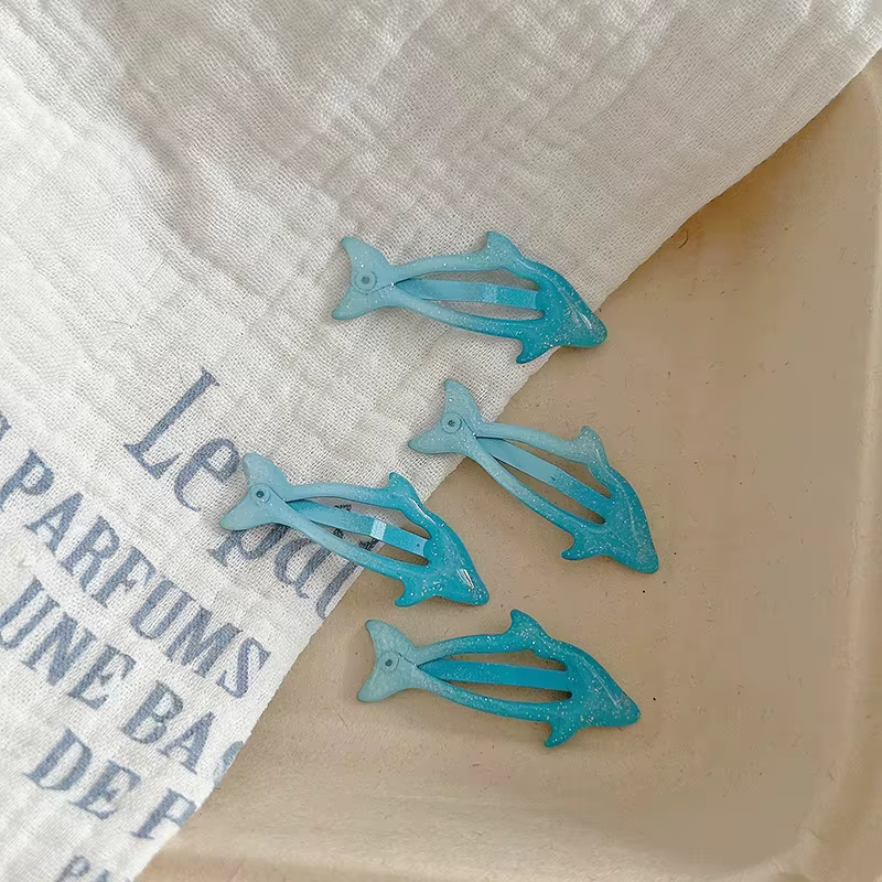 Pinces à cheveux en forme de dauphin pour femmes, 4 pièces, frange polyvalente, épingle à cheveux, C