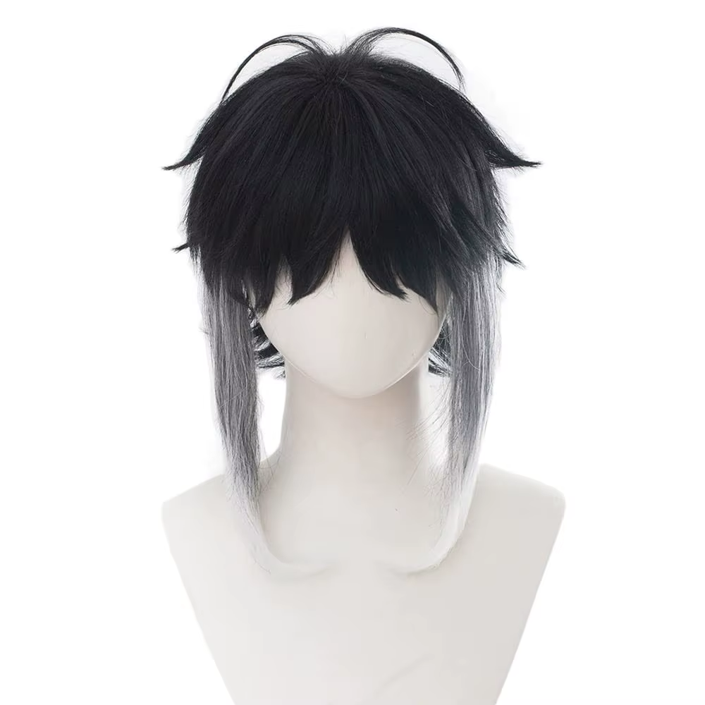 Perruque Anime Ryūnosuke Akutagawa Ryunosuke Akutagawa, cheveux courts bouclés noirs et blancs, acce
