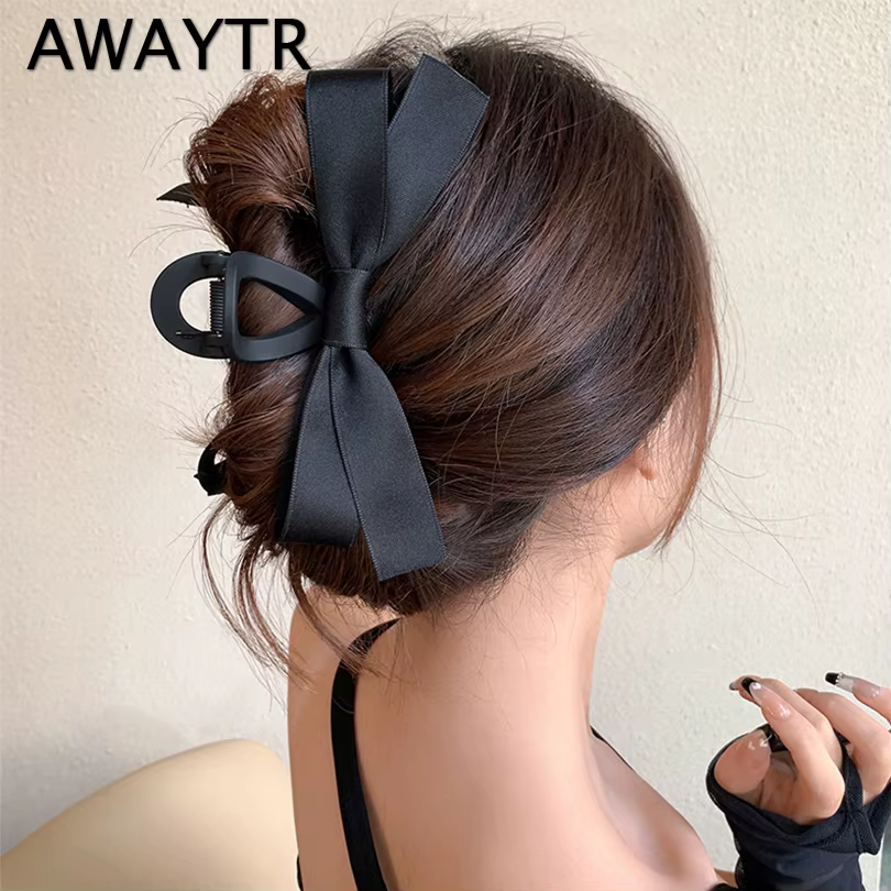 AWAYTR Simple arc griffes de cheveux pince grand requin griffe pinces à cheveux noir nœud papillon é