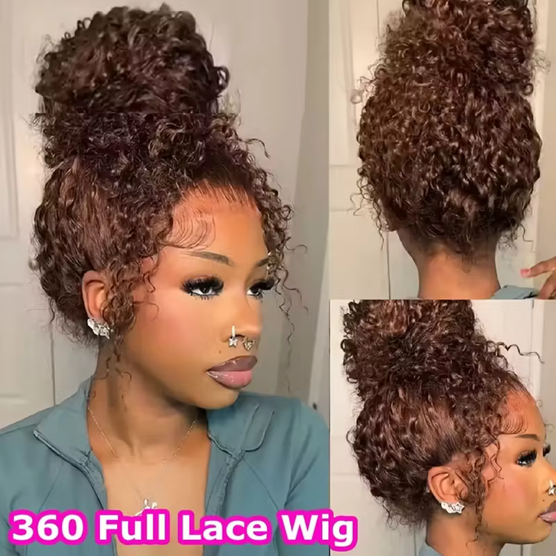 Perruque en cheveux humains Deep Wave Invisi Strap 360 HD Lace Front, brésilienne, Water Wave, marro