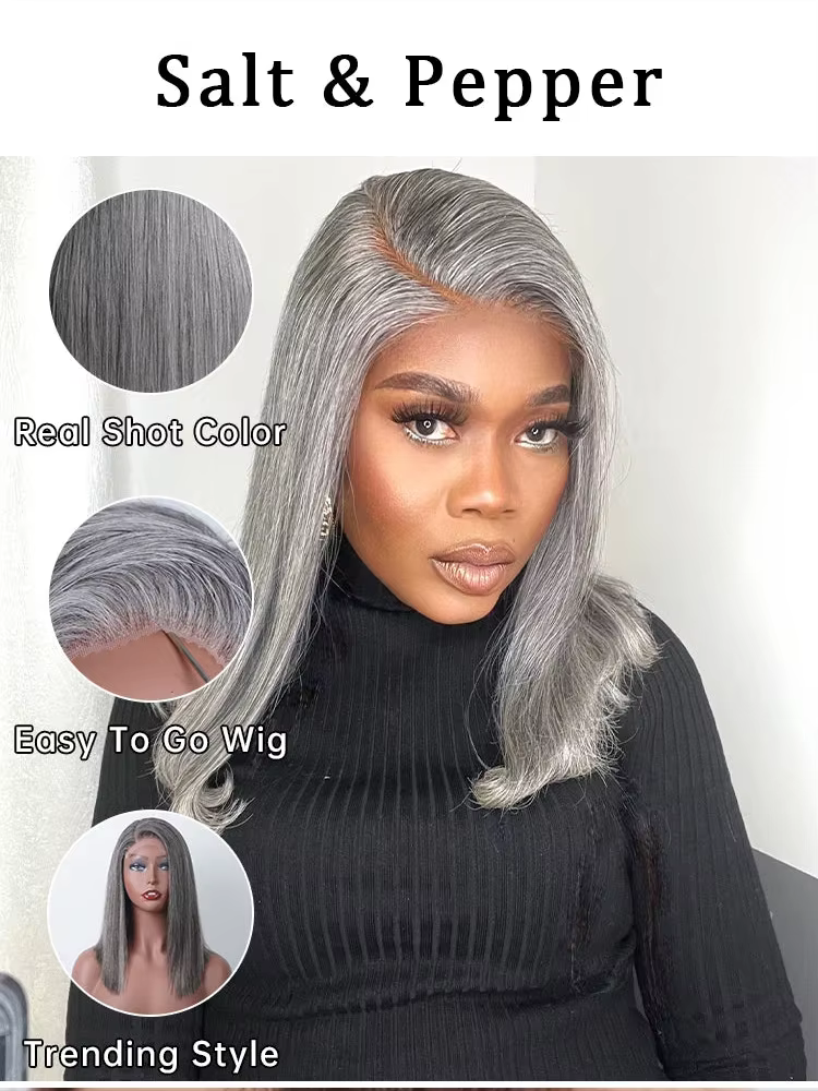 13x4 os droit gris dentelle avant perruques de cheveux humains pour les femmes brésilien sans colle