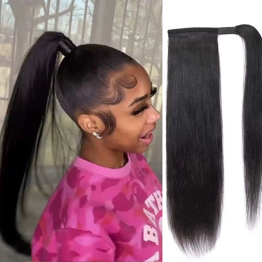 Extensions de cheveux brésiliennes pour femmes noires, queue de cheval à clipser, en cheveux humains