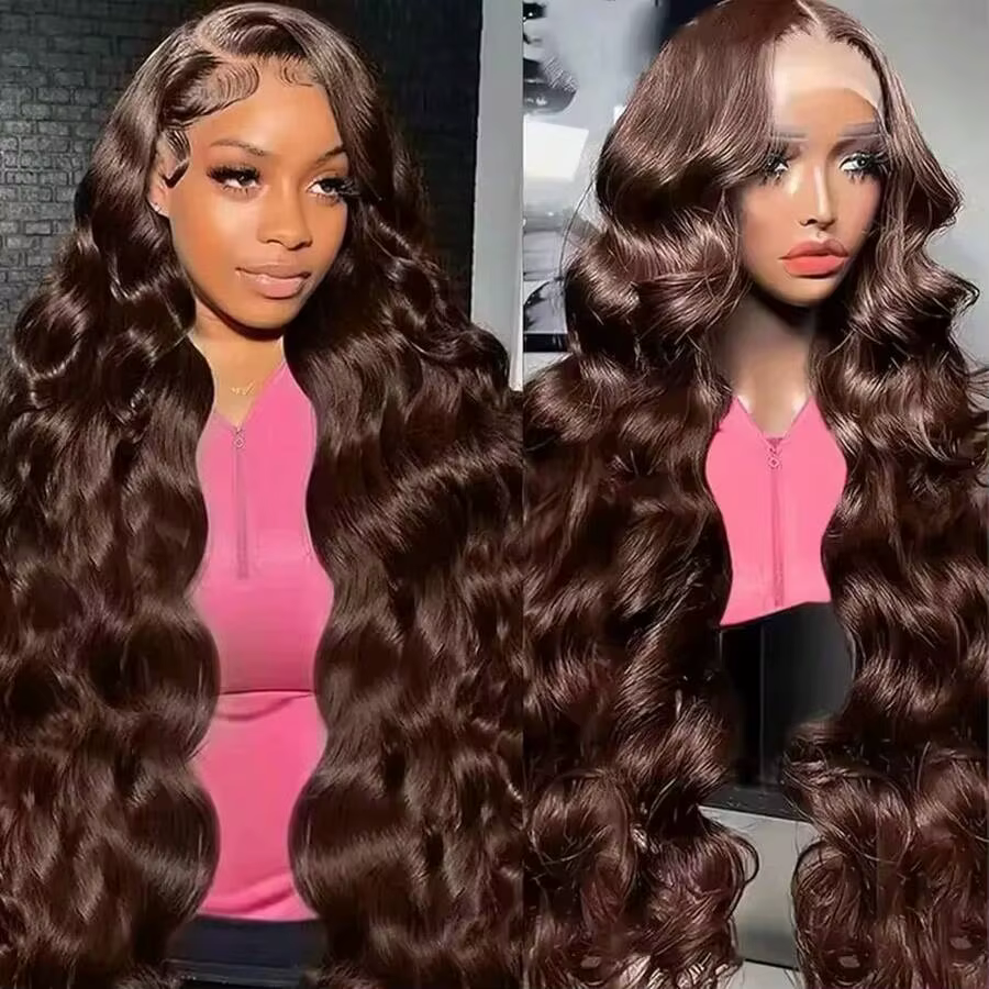 Perruque Lace Front Wig Body Wave brun chocolat, cheveux naturels, densité 220, 30 pouces, 13x6, HD,
