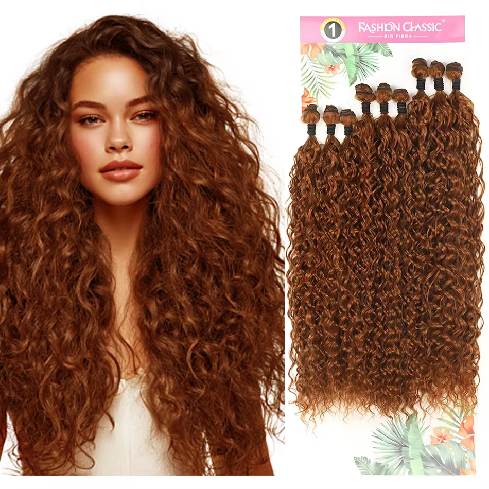 Extensions de cheveux synthétiques bouclés pour femmes, 9 pièces/ensemble, fibres capillaires longue