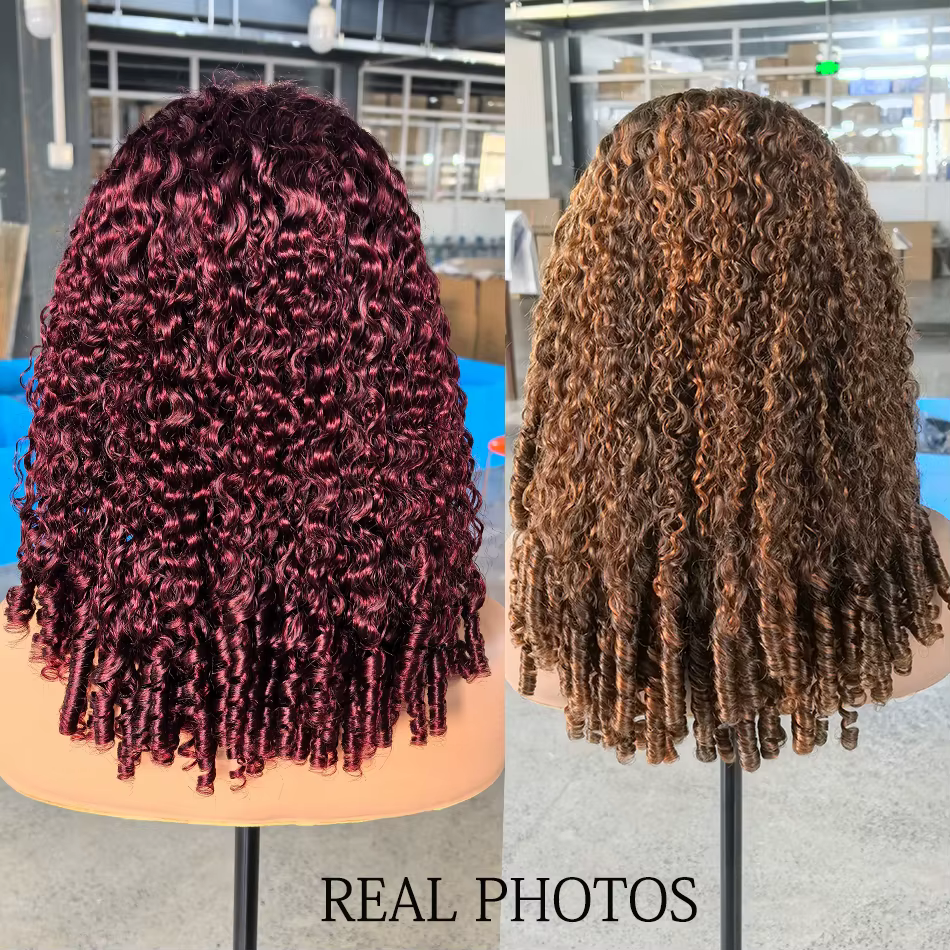 100% Double dessiné cheveux birmans bouclés sans colle dentelle fermeture perruques 250 densité rebo