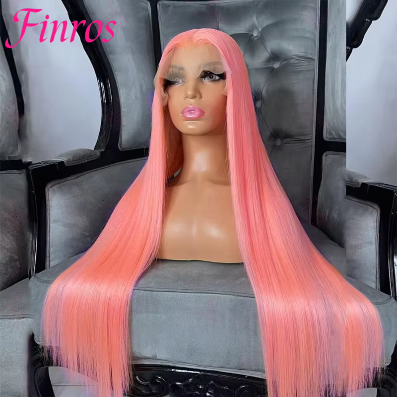 Perruques Lace Front HD 13x6 en cheveux humains, couleur rose clair, lisses comme des baguettes, pou