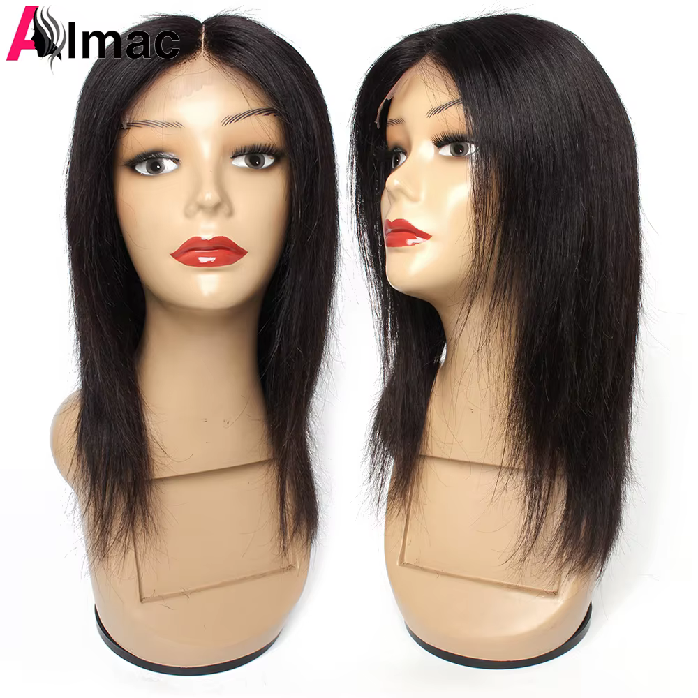 Perruque Lace Closure 4x4 de 12-18 pouces en cheveux humains pour femme noire, perruque Lace T Part