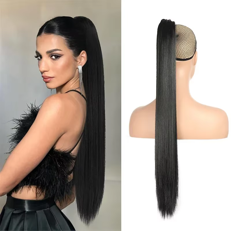 Extensions de queue de cheval longues et bouclées, pince à griffes ondulées, faux cheveux de queue d