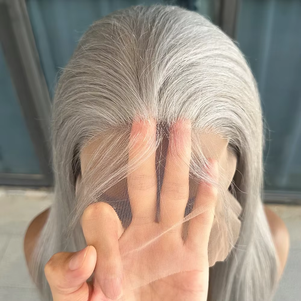 Perruques en cheveux humains gris argenté 13x6 avec dentelle frontale, perruques frontales HD grises