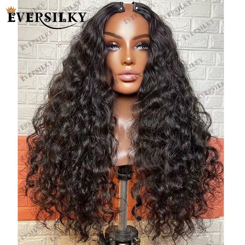 Perruque indienne en cheveux 200 humains, densité 100%, 1x4, partie en U/partie en V, noir naturel a