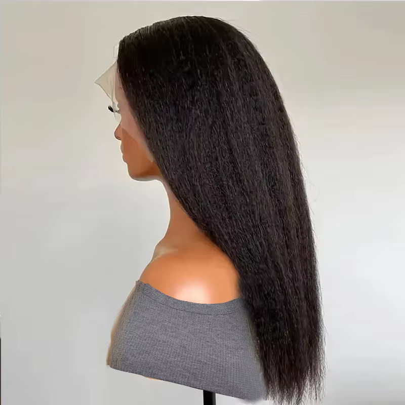 Perruque Lace Front Wig synthétique Yaki noire, 30 pouces, densité 180, perruque lisse et crépue dou
