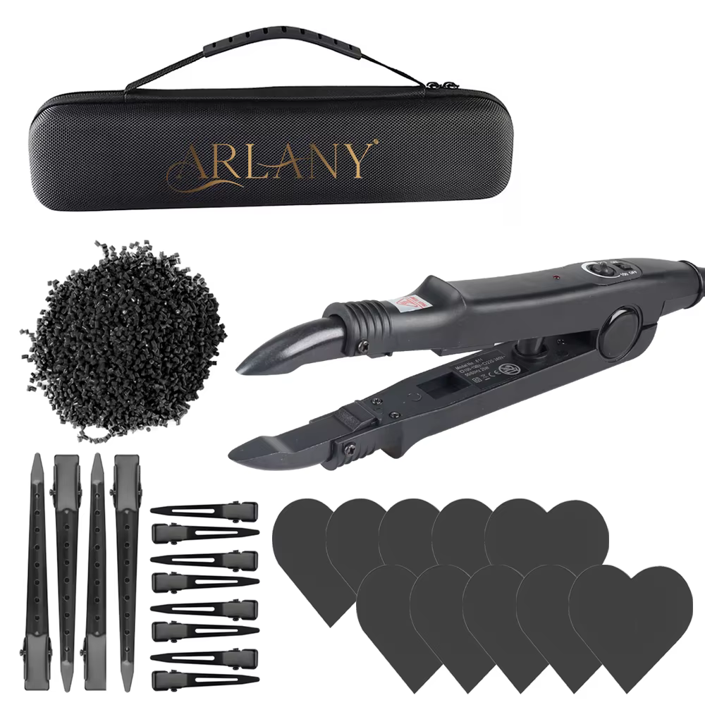 Kit d'outils d'extension de cheveux ARLANY K-Tip avec 10 protections, 40g de colle à la kératine pou