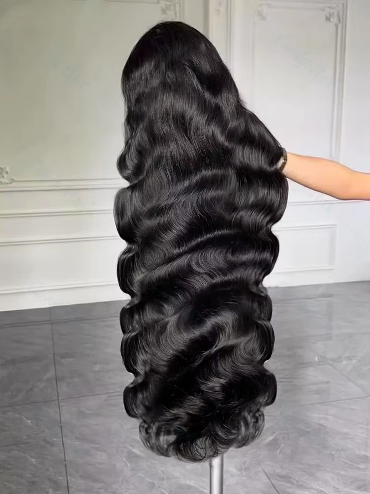 30 40 pouces vague de corps dentelle avant perruques brésilien cheveux humains pré plumé noir 200 de