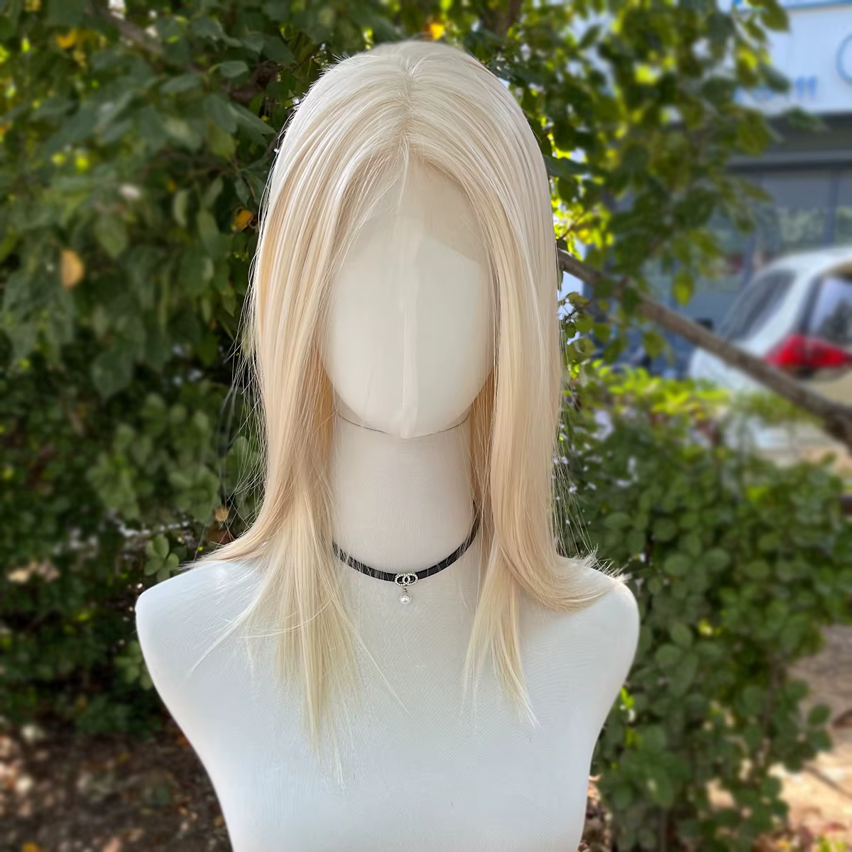 Perruque Lace Front Wig synthétique sans colle, blond clair, longueur d'épaule, 13x4, avec raie cent
