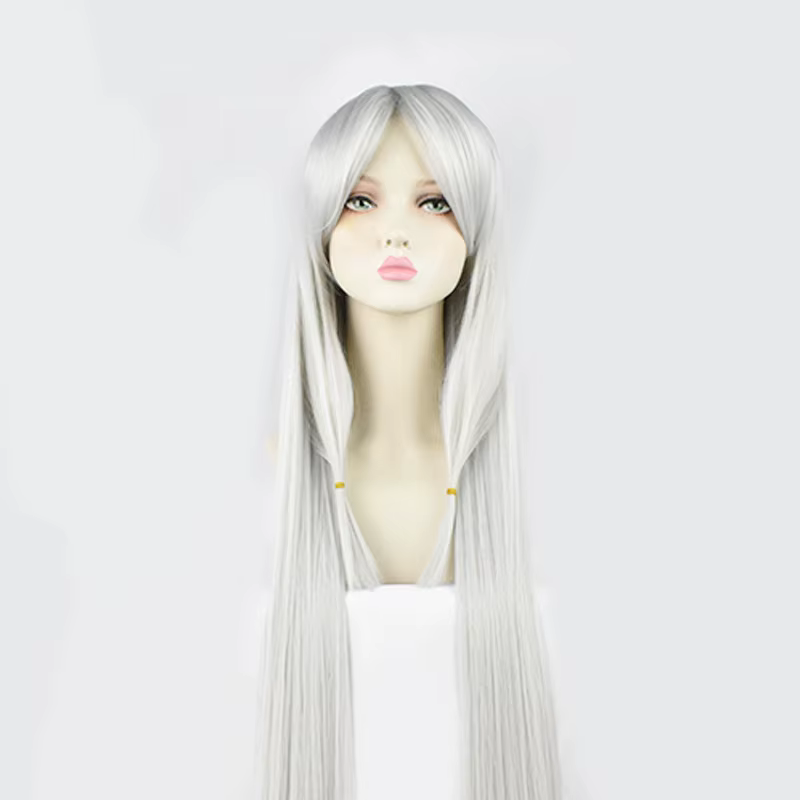 Perruques de cosplay d'anime, perruque synthétique longue blanche argentée, perruque droite avec fra