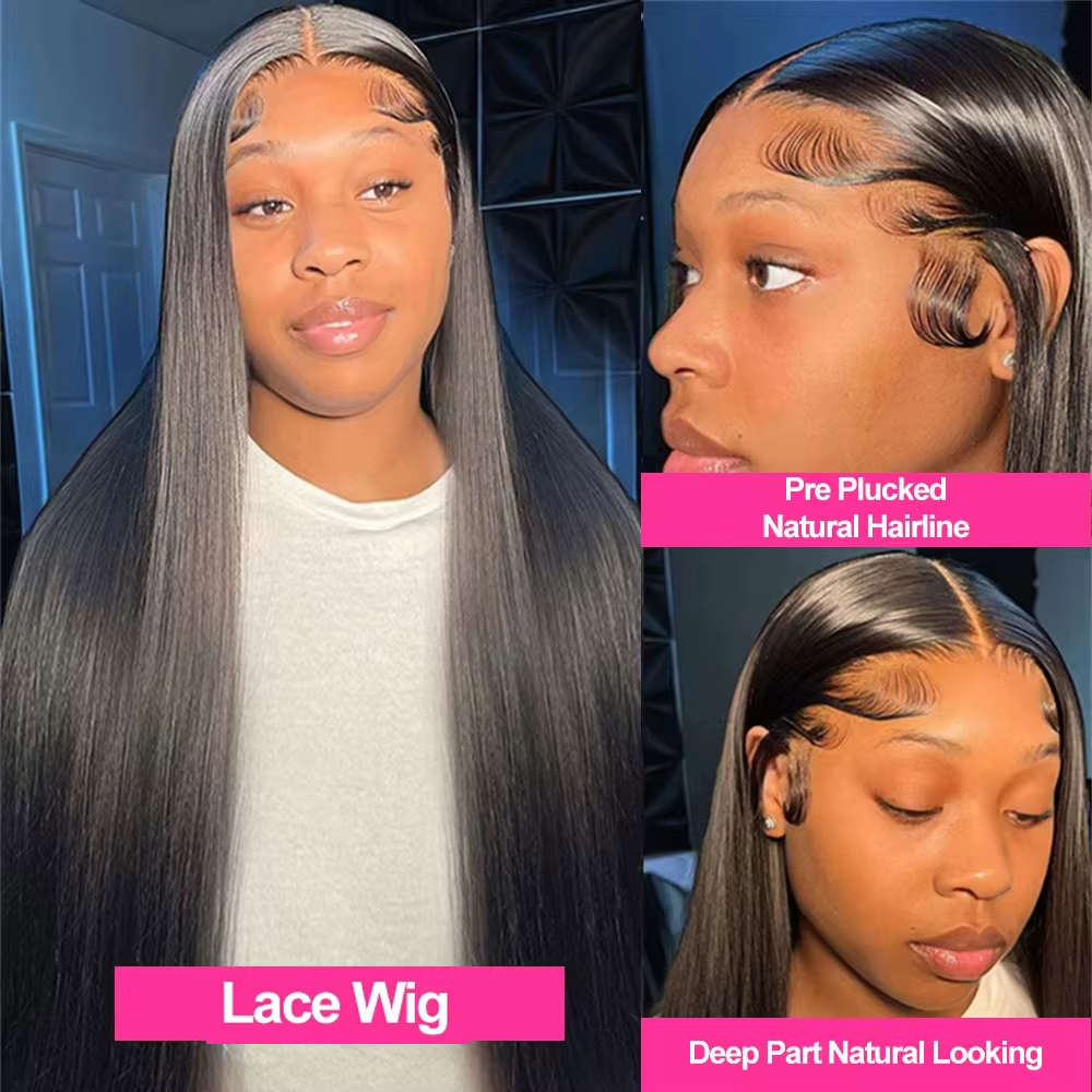 Perruque Lace Frontal Wig brésilienne naturelle, cheveux lisses, sans colle, 13x4, 13x6, HD, densité