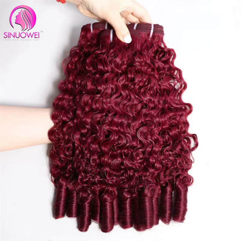 Extensions de cheveux humains bouclés birmans 99J Bourgogne, lots de 3/4 de mèches, cheveux vierges,