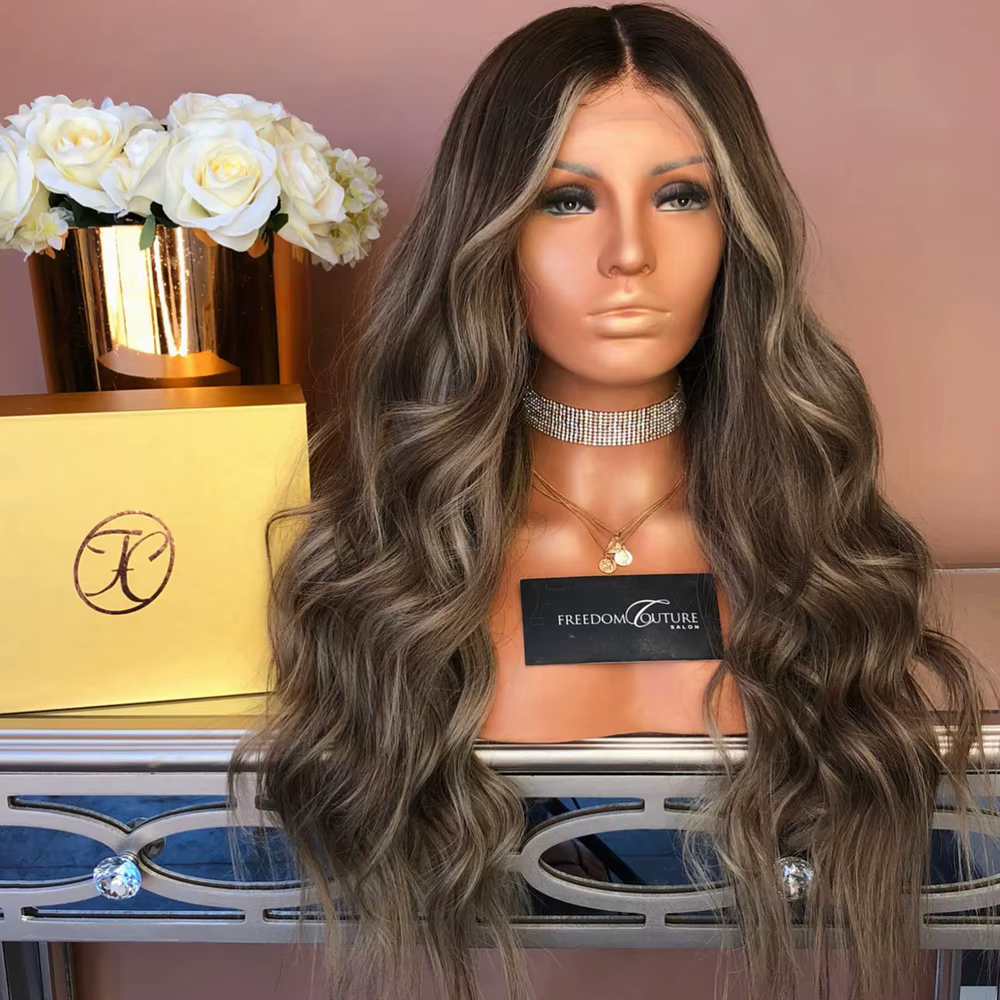 Perruque synthétique bouclée avec raie centrale, cheveux naturels blonds, longs, usage quotidien, po