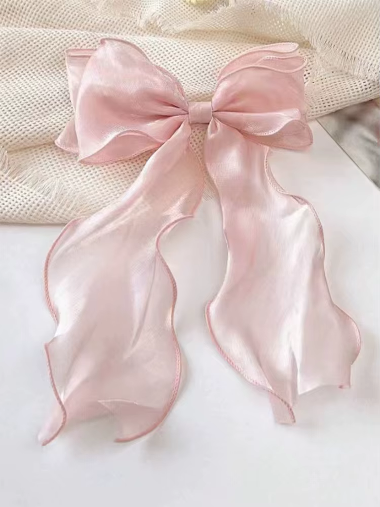 Pinces à cheveux en ruban flottant avec nœud en Organza noir pour femmes, coiffure française, grande