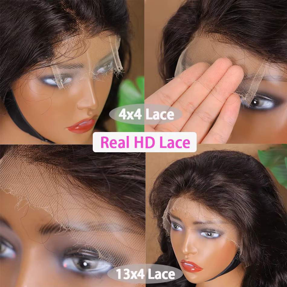 Perruques en cheveux humains Body Wave Double Drawn, avec closure frontale HD 4x4 13x4, pré-épilées,
