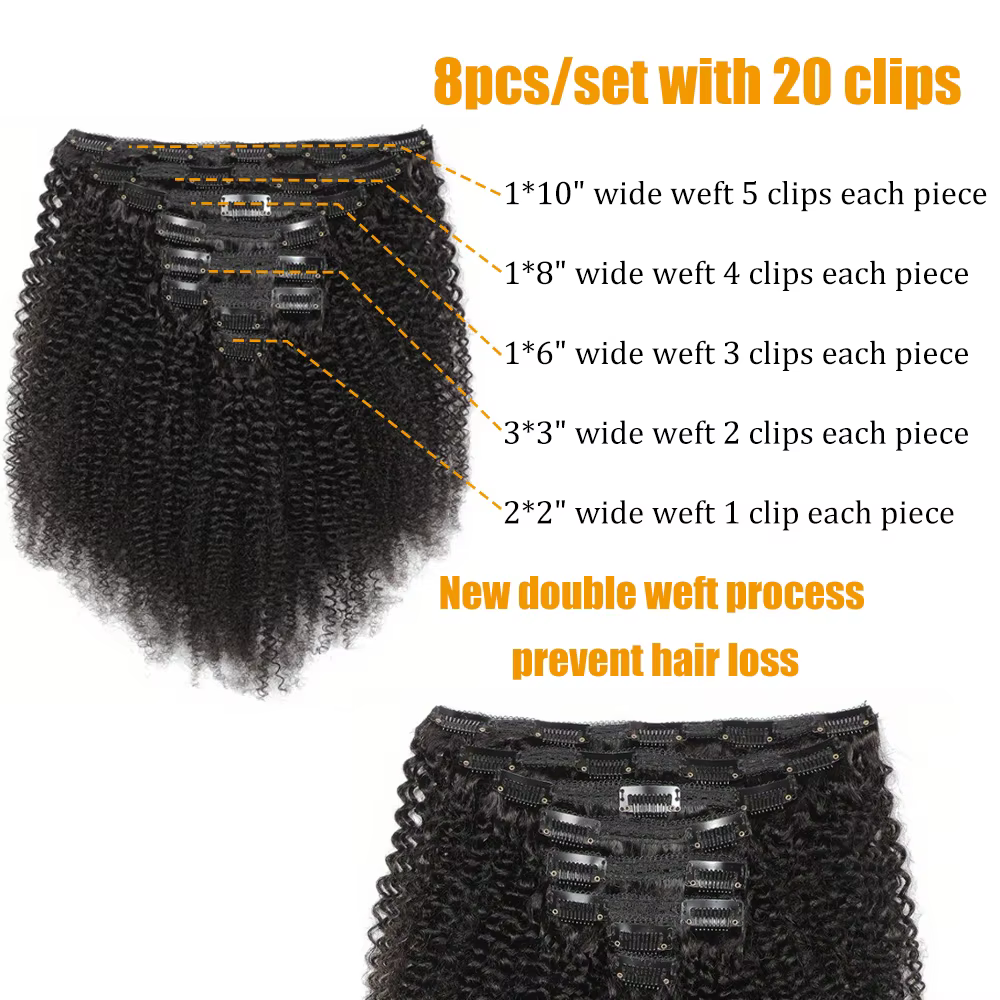 Extensions de cheveux bouclés afro kinky à clipser, cheveux humains 12A, cheveux vierges brésiliens,