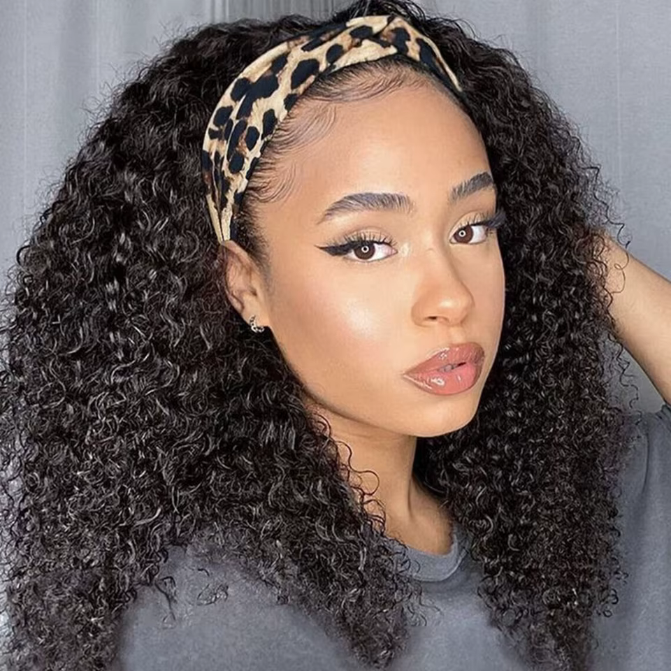 Perruque bandeau cheveux humains crépus bouclés pour femmes noires, densité 250%, sans colle, brésil