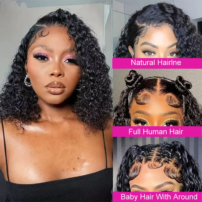 Perruque Courte Bouclée Brésilienne Bob 13x4 HD Lace Frontal Cheveux Humains Ondulés Profonds 4x4 Tr