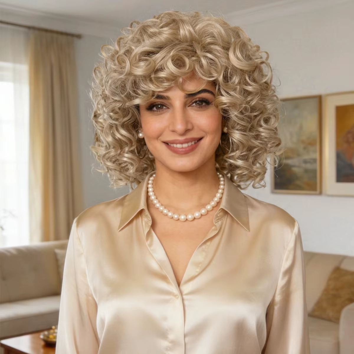 Perruque synthétique dorée mixte de 12 pouces, adaptée aux femmes aux cheveux bouclés et crépus, pou