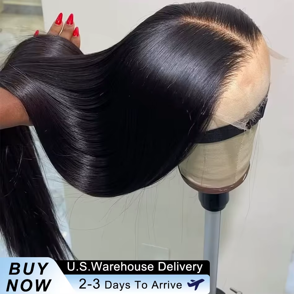 Perruque de cheveux humains lisses de 40-50 pouces, avec dentelle frontale HD 13x6, densité 250, Rem