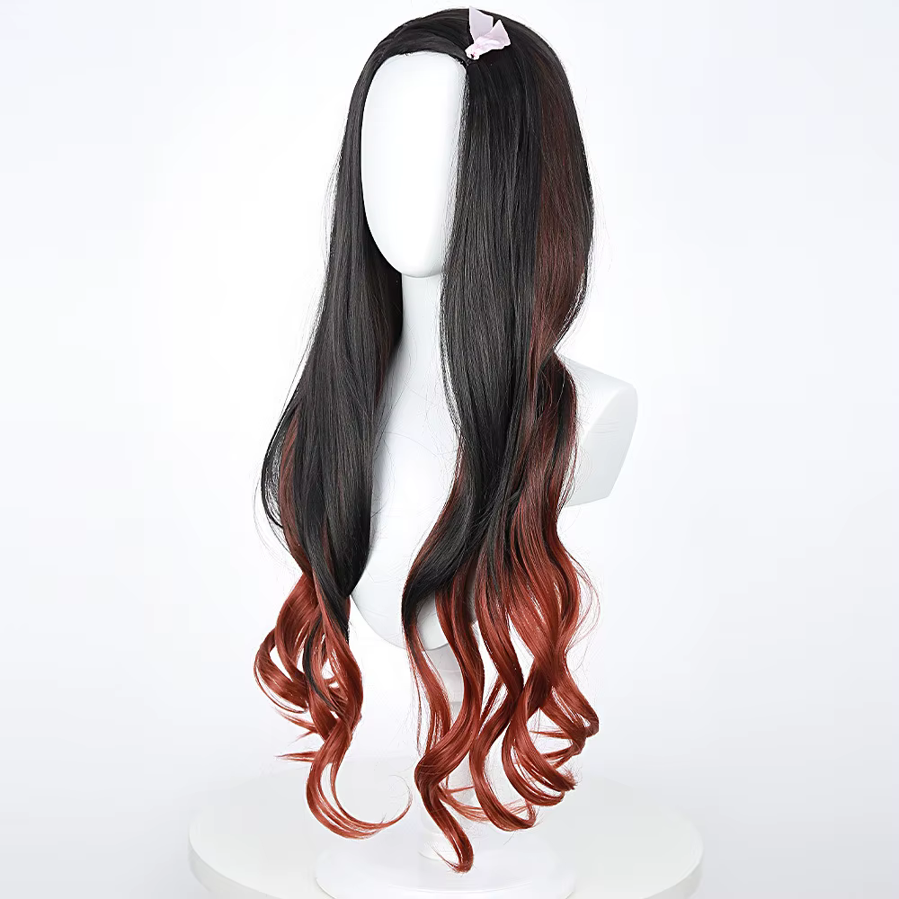 Nezuko Cosplay perruque Cosplay bouclés noir Orange dégradé perruque Cosplay résistant à la chaleur 