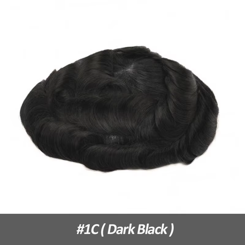 Toupet cheveux humains hommes 0.12-0.014mm peau avec noeuds hommes perruques noir brun gris cheveux 
