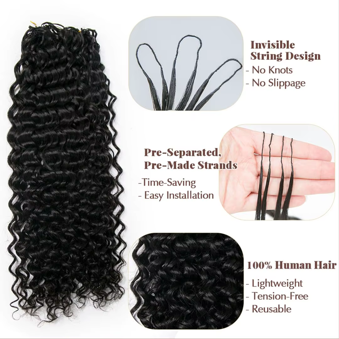 Vague d'eau sans noeud pré-séparé Crochet Extensions de cheveux cheveux humains bouclés plume Croche