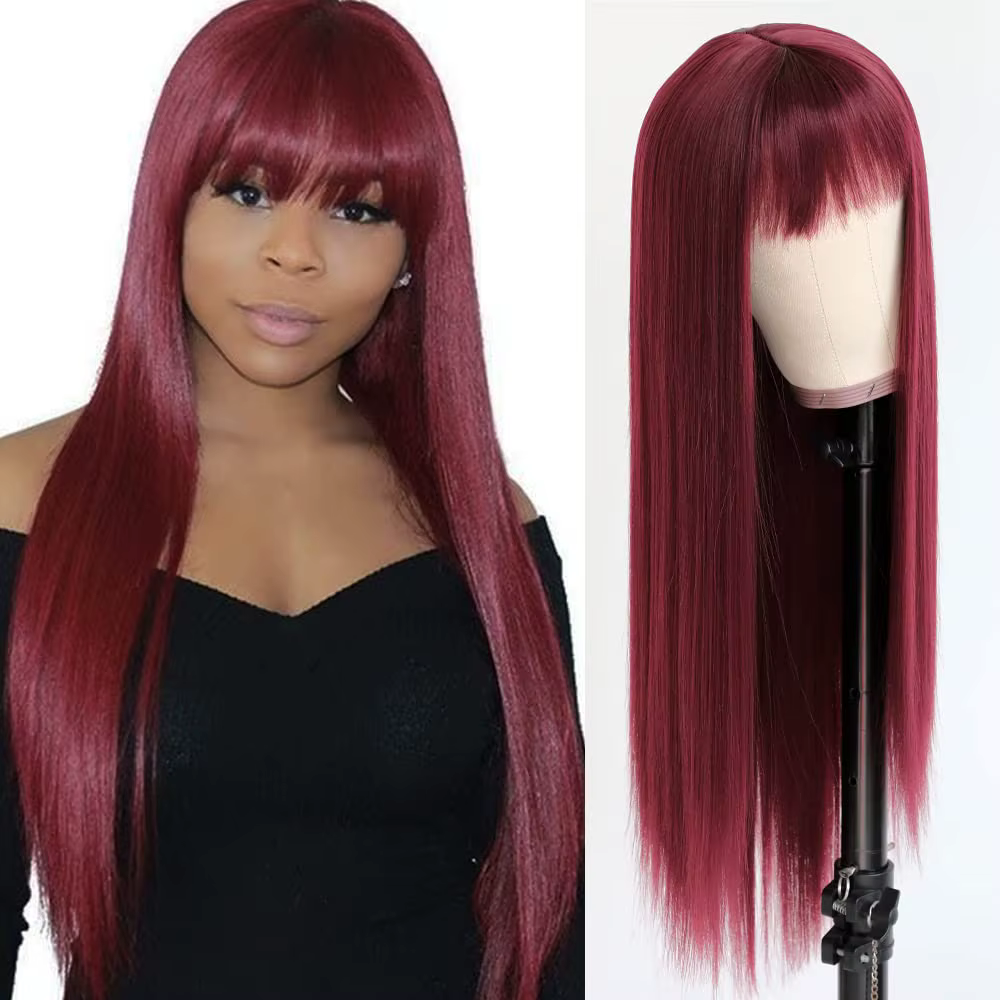 Perruque synthétique dorée légère de 26 pouces avec cheveux longs et raides pour cosplay d'Halloween