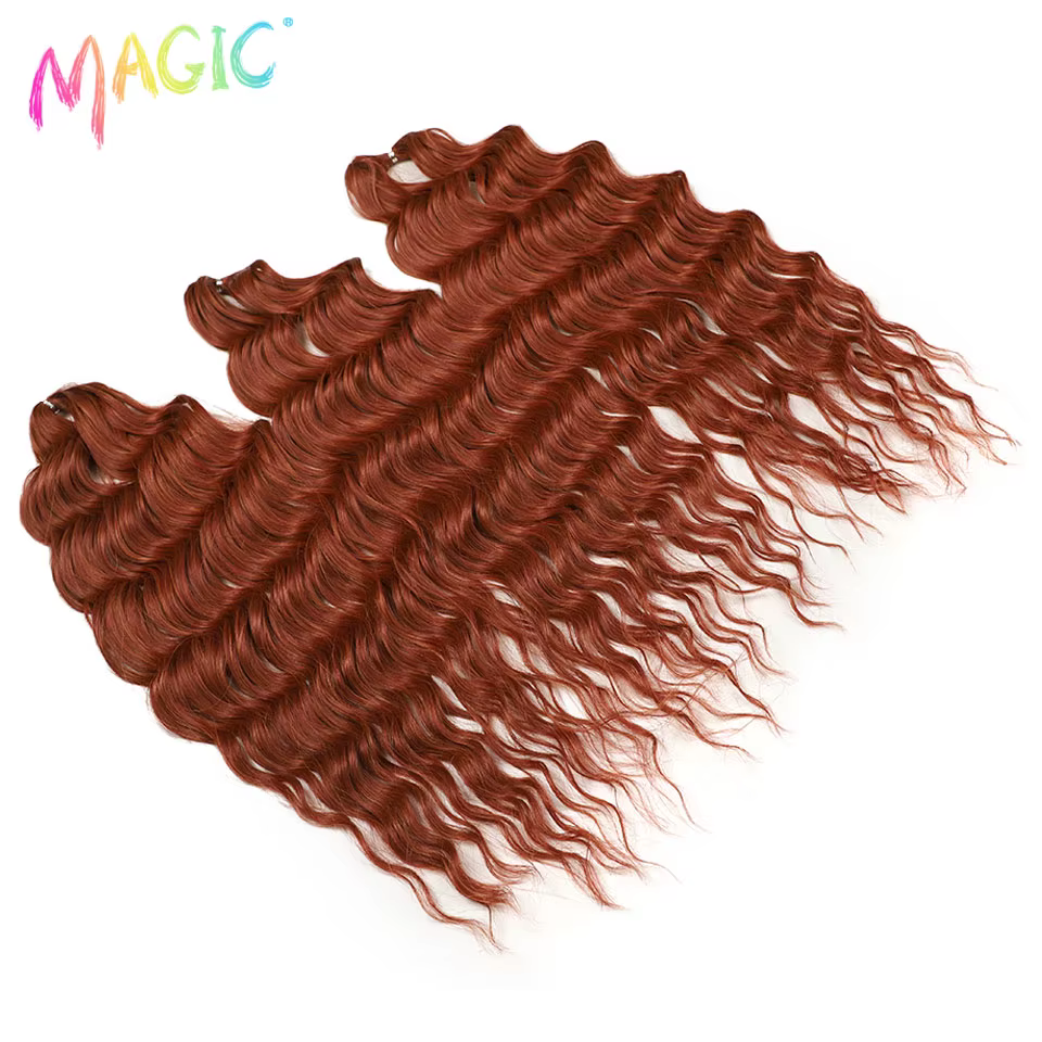 Extensions de cheveux synthétiques ondulés Magic 24 pouces, 3 pièces, rouge cuivre, résistantes à la
