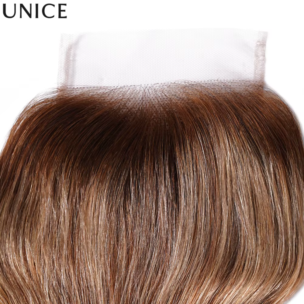 UNice Blonde Highlight Body Wave 4x4 Lace Closure Only 100% Human Hair Closure Free Part