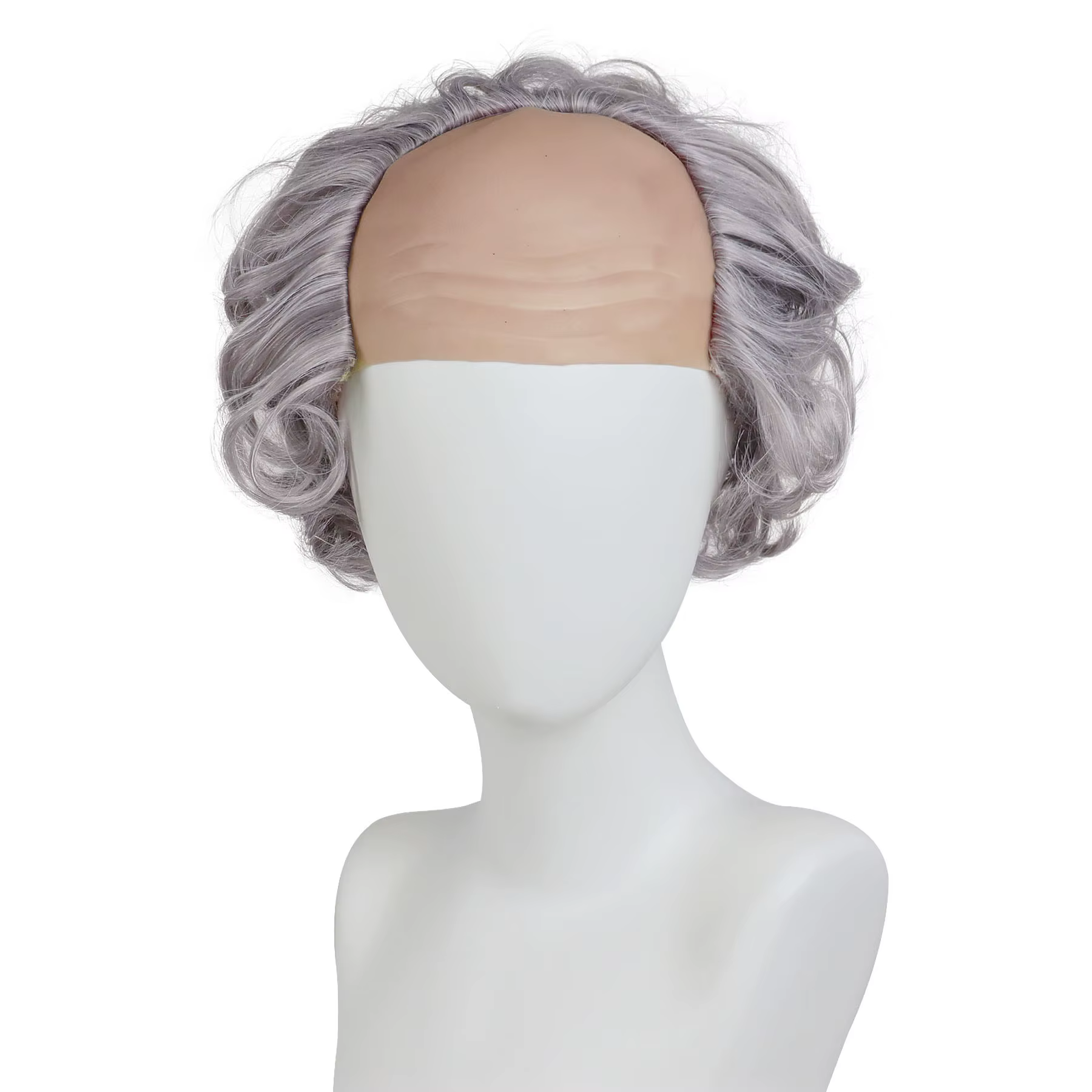 Perruque synthétique grise pour hommes âgés, ensemble avec moustache et sourcils, bonnet chauve avec
