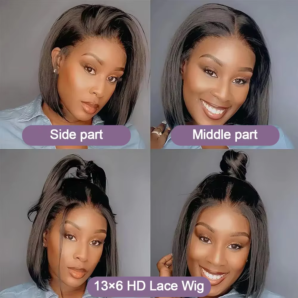 13x4 os court Bob perruque cheveux humains 13x6 dentelle frontale HD droite Bob perruque cheveux hum