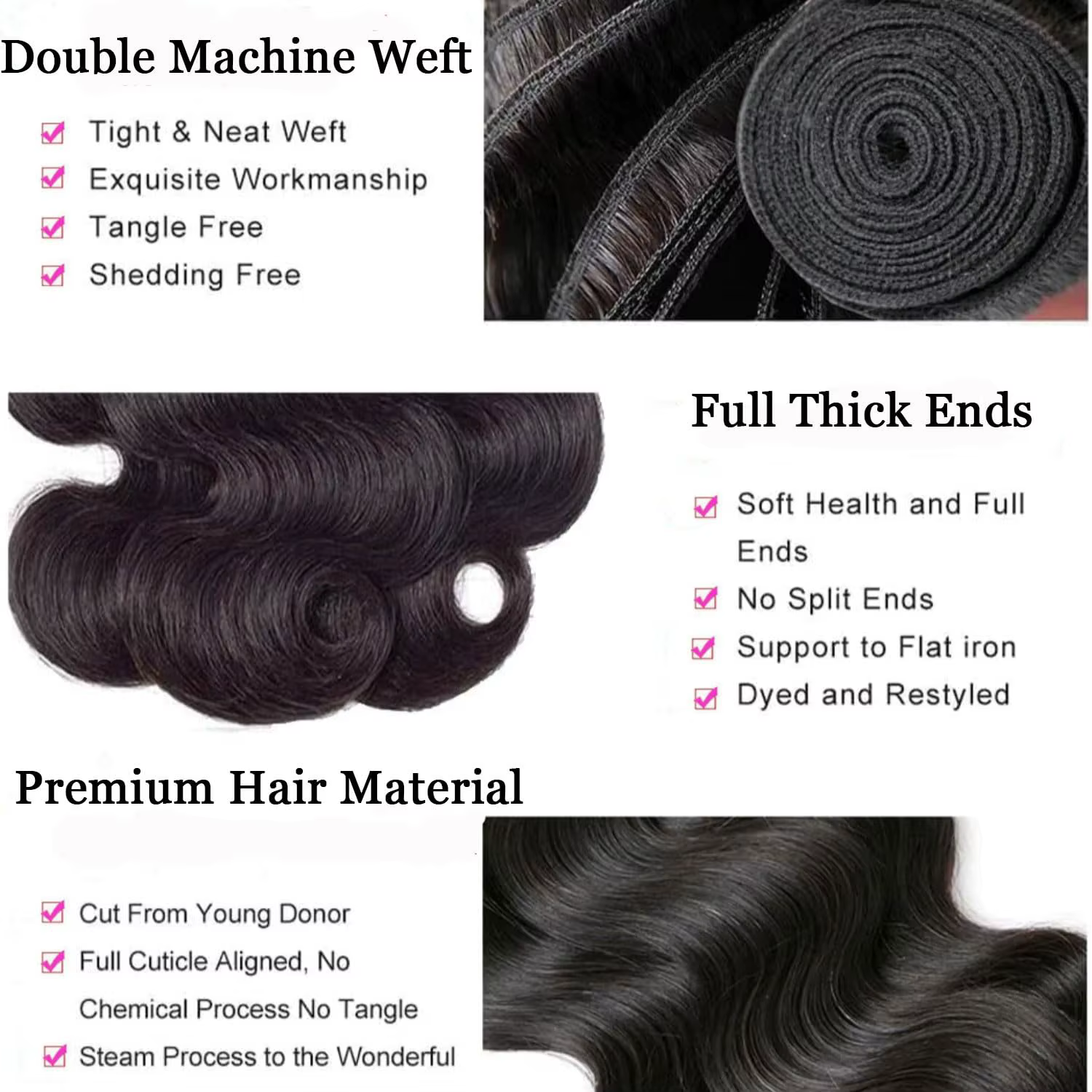 Paquets de vague de corps cheveux humains couleur noire naturelle paquet de vague de corps 30 32 34