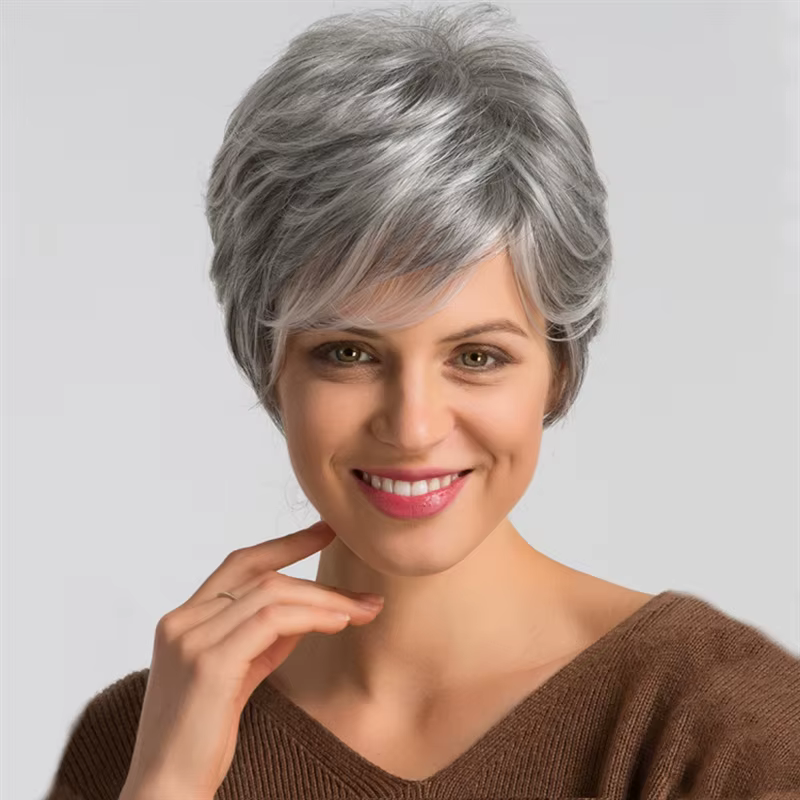 Nouvelle perruque pour femme, style grand-mère, gris, cheveux courts bouclés, pour personnes âgées, 