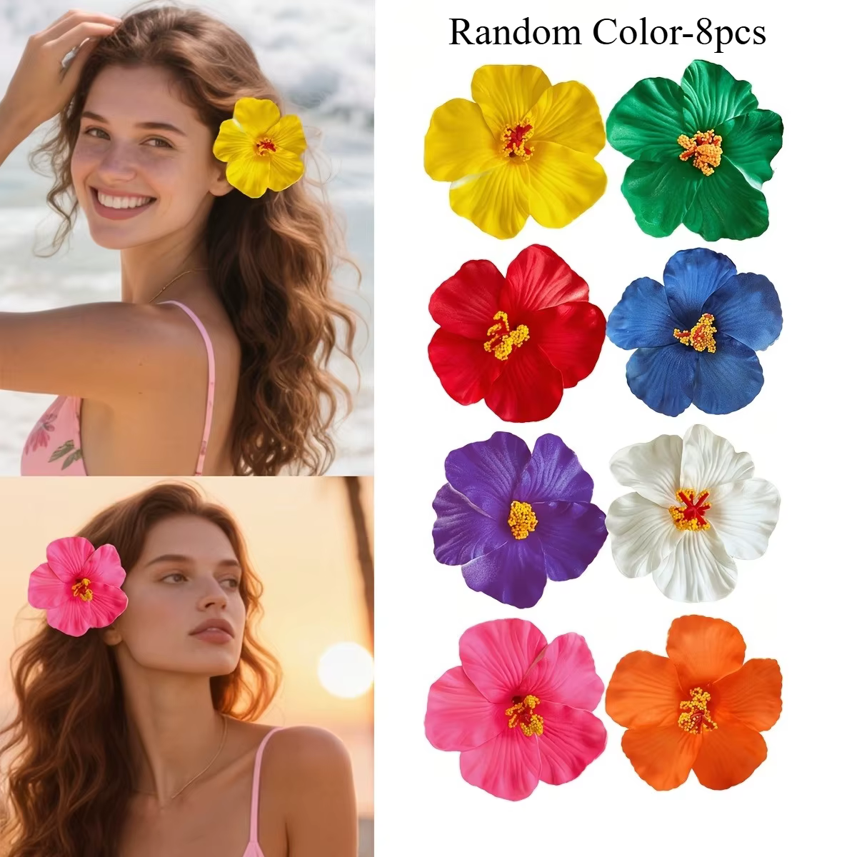 8 pinces à cheveux fleurs hawaïennes, pinces à cheveux fleurs artificielles, pinces à cheveux fleurs