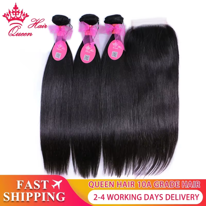 Raw Hair Straight Bundles With HD Lace Closure 5x5 4x4 100% Human Hair Transparent Lace Queen Hair O