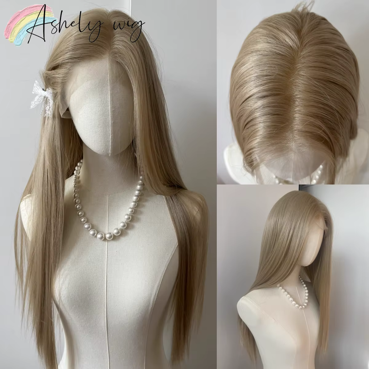 Ashely – perruque Lace Front Wig synthétique lisse et longue, blond platine, 26 pouces, 13x4, Fibers