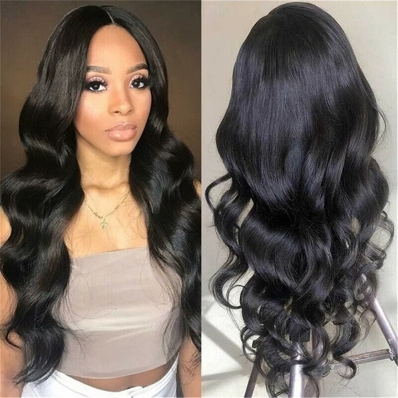 Perruque synthétique noire à la mode, grandes vagues, cheveux longs et bouclés, cheveux longs et moe
