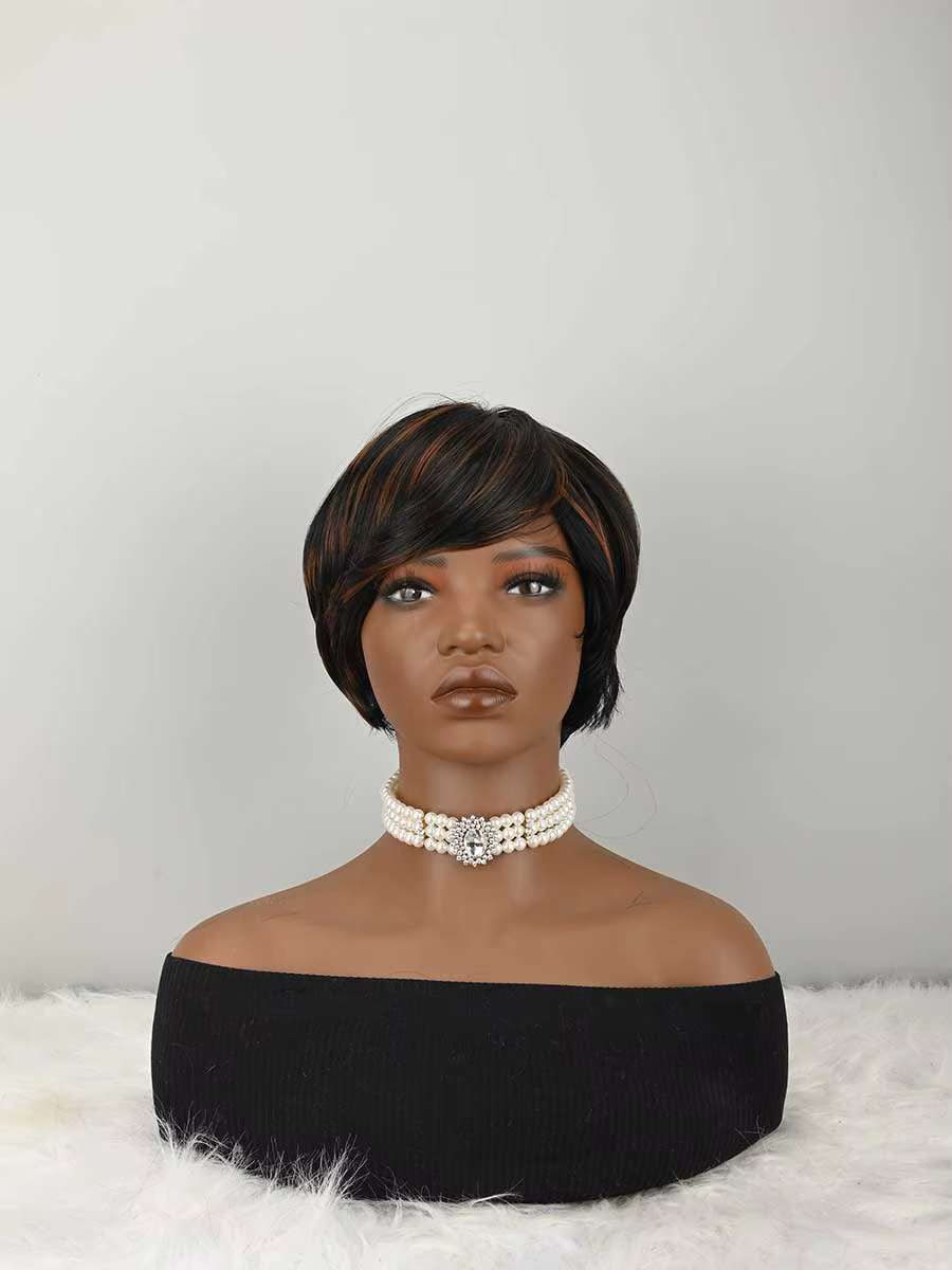 Perruque courte de style pixie pour femmes, perruque pixie sans colle, entièrement fabriquée à la ma