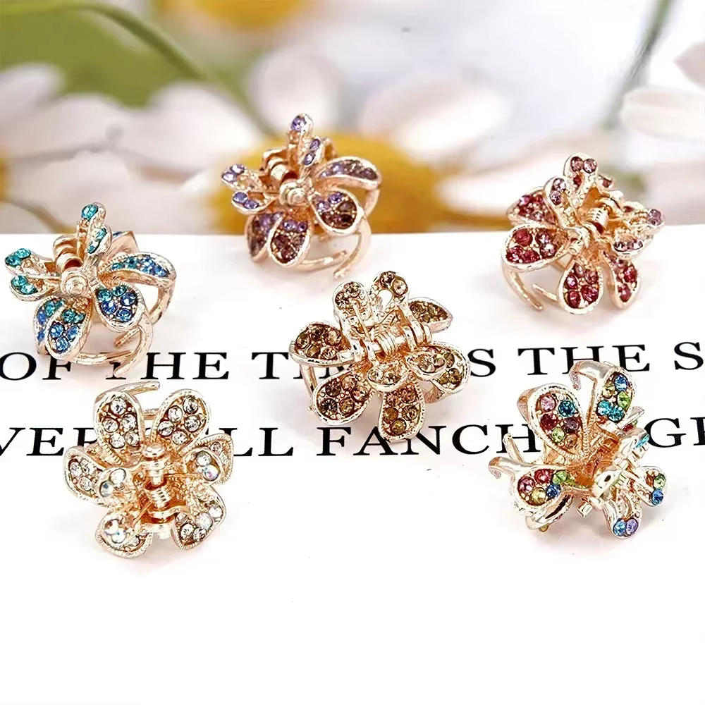 Pince à cheveux en forme de fleur en strass, petite griffe en cristal, épingles à cheveux brillantes