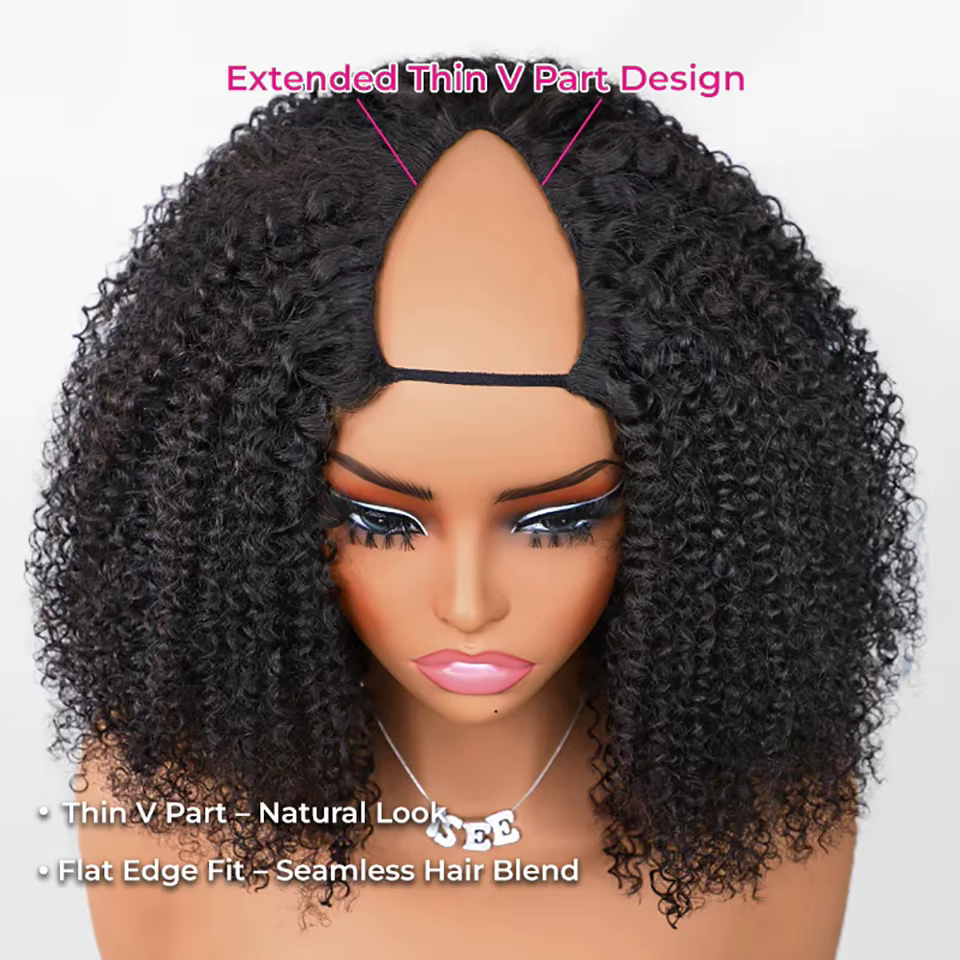 250% V partie perruque cheveux humains sans laisser sur pleine Machine faite Afro crépus bouclés per