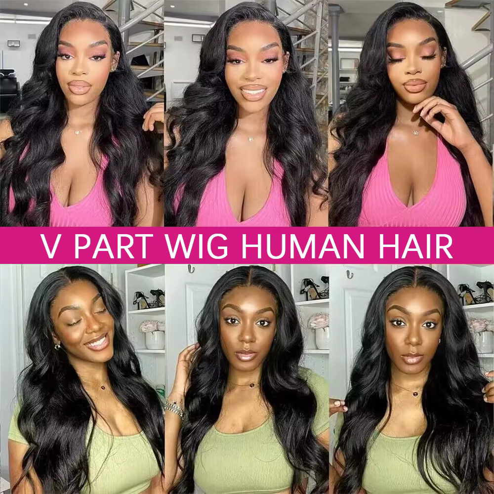 Perruque en cheveux humains en forme de V, ondulée, modèle U-Part amélioré, facile à poser pour débu