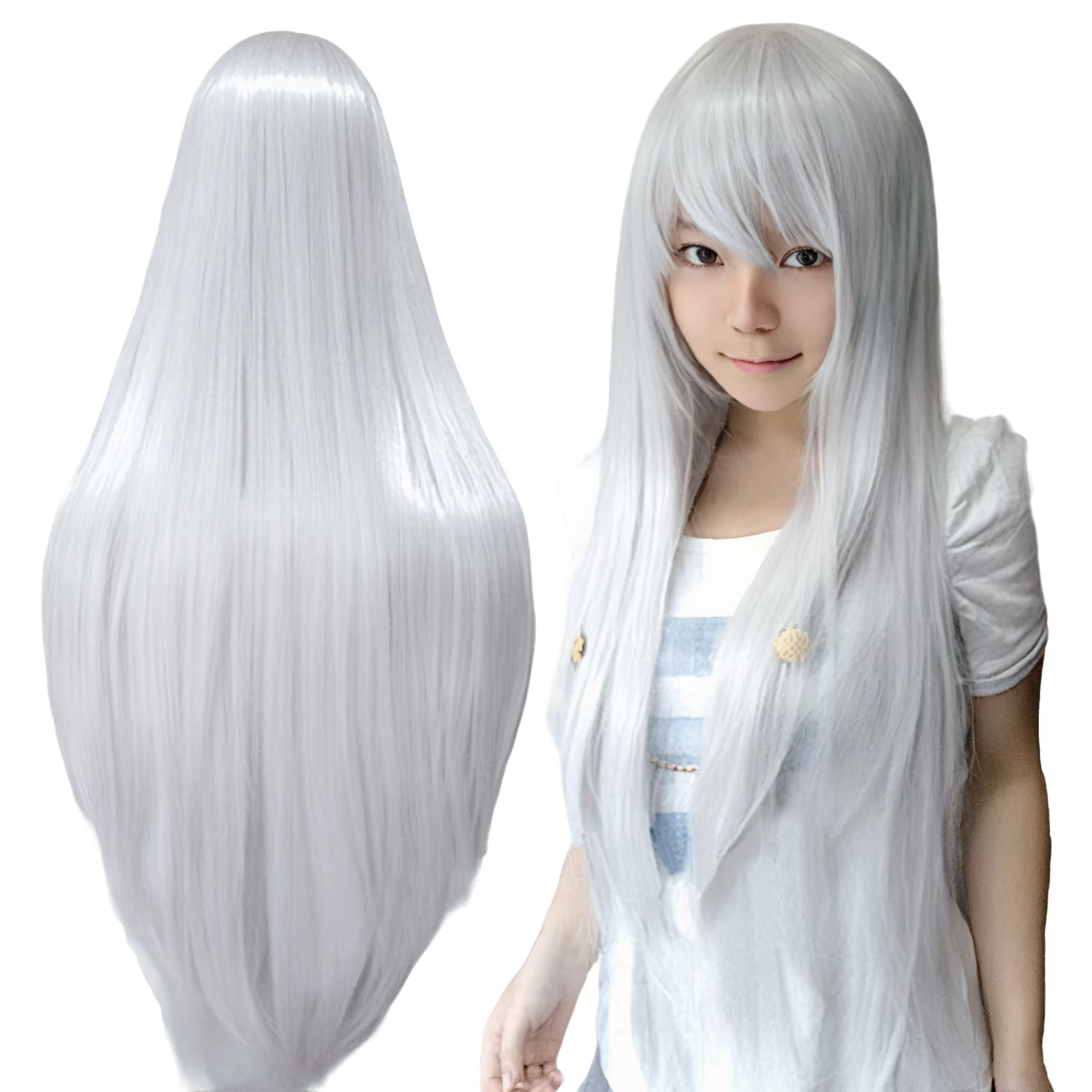 Perruque synthétique longue blanche argentée pour Anime Cosplay Halloween Costume fête perruque blan