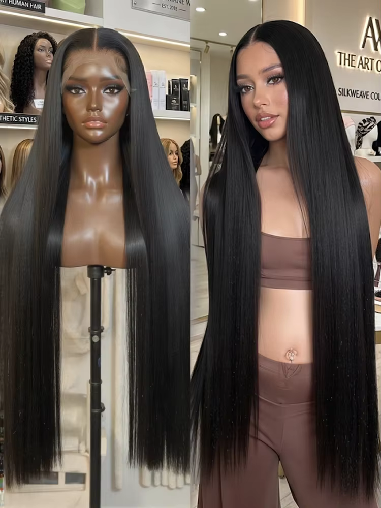 Perruques de cheveux humains brésiliens lisses avec dentelle transparente 13x6, densité 250, 40 pouc